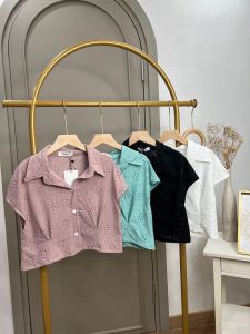 ●ECLAIRE● 043 Kemeja Crop shortsleeves lengan pendek Korea Kasual Basic Dasar Modis Premium Import BL83