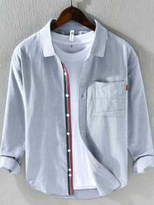 Japanese Fresh Oxford Long Sleeves Shirt Mens Casual Youth Artsy Loose Shirt