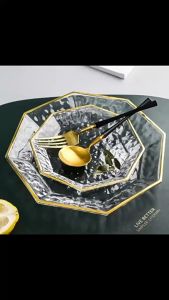 จานแก้วขอบทอง ถาดซูชิขอบทอง มี2ขนาด🚩มีพร้อมส่ง