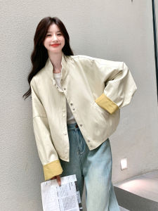 Beige Casual Loose Womens Jacket Fashionable Autumn New Style Pocket Detail Commute Style Polyester Fiber Slimming Effect