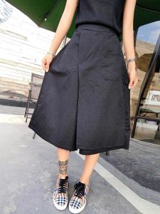 Street Style Asymmetric Cotton Casual Pants Womens Wide Leg Seven-Foot Loose And Handsome Trousers with Patchwork Pockets