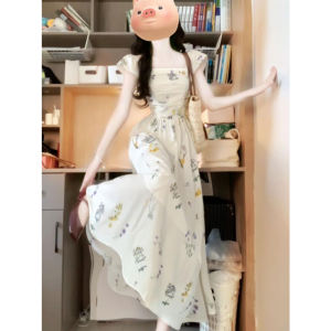 CHANGTONG | French Style Floral Print Maxi Dress Elegant Tea Break Beach Holiday Style Beautiful Unique Long Fairy Tale Skirt Spring Summer