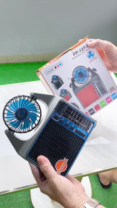Quạt Mini 4in1 FP 128S Có Đài FM Đèn Pin Sạc Năng Lượng Mặt Trời – Hỗ Trợ USB Bluetooth TF AUX Nhỏ Gọn Thông Minh