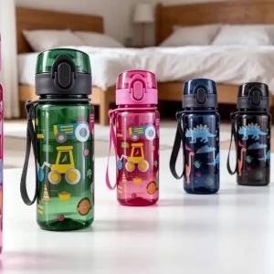 400ml Cartoon Pattern Plastic Cup Water Bottle Portable Cute Straw Cup Leak-proof Drinking