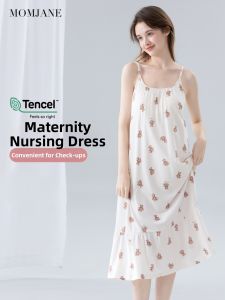 Mom Jane | Pregnant and Breastfeeding Sleepwear Dress with Bra Pads Thin Summer Wearable Exam Dress