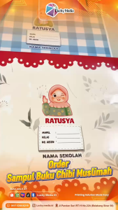 Sampul Buku Karakter Chibi Muslimah Anak SD Custom Nama Sekolah Kertas Cover Buku Standard Sidu Boxy