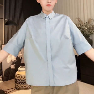 UYFY | Blue Collared Short Sleeve Shirt Womens Fashionable Simple Summer New Arrival Daily Commute Versatile Top Casual Loose Fit