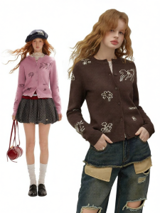 unifree | Áo Cardigan Len Phong Cách Hàn Quốc Màu Hồng Nữ Tính