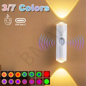 Motion Sensor Night Light RGB Gradient Wall Lamp Type-C Charging Wireless magnetic mounting Home Decoration Night Lamps