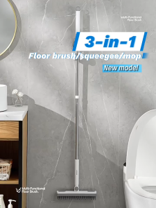 Ecoco Floor Scrub Brush 3-in-1 for Tile Crevice Cleaning with Long Handle Squeegee Compatible Wet Wipes