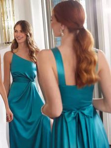 Bridesmaid Dress Satin Surface Western Style Simple Elegant Slimming A-Line Skirt Long Gown for Wedding Party Daily Use
