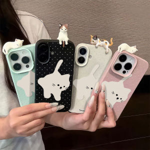 Cartoon 3D Cute Cat Leather Case For iPhone 17 Air 17 11 15 16 12 13 14 Pro Max 14 15 16 Plus iPhone17 17 Shockproof Cover Funda