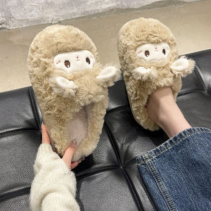 Cozy Furry Slippers Womens Cute Lamb Thick Bottom Home Indoor Shoes Warm Roman Style Flat Heel Rubber Foam Outsole Velvet Upper