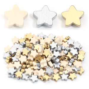 50Pcs 15mm Natural Wooden Beads Five-Pointed Star Shape Loose Spacer Beads for Jewelry Making Diy Bracelet Necklace Accessories