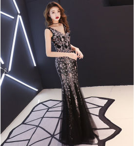 ชุดราตรีสไตล์เกาหลี กระโปรงทรงหางปลา เดรสยาว สไตล์เจ้าหญิง ปาร์ตี้ งานเลี้ยง ชุดทำงาน เดรสยาวปานกลาง