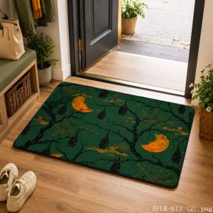 VIKAMA Halloween Moon Bat Door Mat Gothic Non-Slip Entry Rug Spooky Night Sky Floor Carpet Home Decor