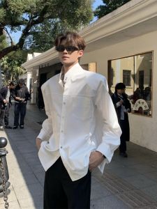 Áo Sơ Mi Nam Dáng Rộng Tay Dài Cổ Đứng Thiết Kế Đơn Giản Áo Sơ Mi Nam Thời Trang Áo Sơ Mi Nam Chất Liệu Kim Loại Áo Sơ Mi Nam Mùa Thu