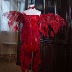 Váy Dài Màu Đỏ Thủ Công Không Đều Không Hoàn Hảo Cảm Giác Tan Vỡ Phong Cách Hậu Tận Thế Váy Dài Cổ Chữ V Váy Dự Tiệc Mùa Hè