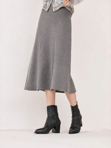 XIANGYING | Slimming High-Waisted Grey Knit Skirt for Pear-Shaped Women