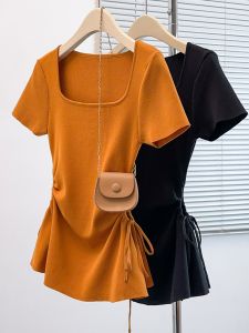 Áo Blouse Tơ Lạnh Tay Ngắn Cổ Vuông Giảm Mỡ