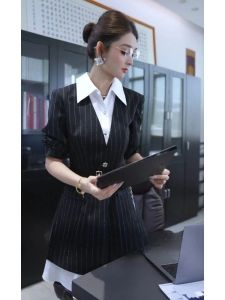 DANTING | Elegant Luxury High Design Black Stripe Dress