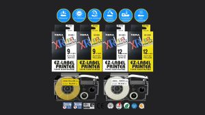 Label tape printer Casio XR tape Label it XERA pita Cartridge Compatible Printer Casio EZ Label Tape Catridge XR-9WE1 XR-12WE1 White XR-9YW1 XR-12YW1 Yellow 9mm 12mm