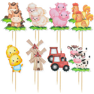 8/16Pcs Farm Animal Paper Cupcake Toppers Barnyard Theme Cake Picks Kids Birthday Party Decoration Baby Shower DIY Cake Supplies