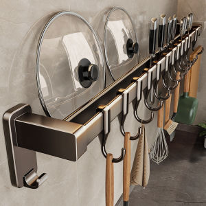 Kitchen Wall Mounted Hooks Pot Spoon Shovel Storage Rack Multi-Function Organizer No Drilling Required Utensil Holder