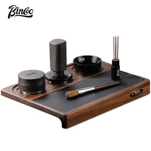BINCOO เซ็ตที่อัดกาแฟพร้อมค้อนแป้งฝุ่นอัดแข็งเครื่องจ่ายฐานชุด3ชิ้นชุดอุปกรณ์ชงกาแฟฐานเติมที่จับเครื่องเอสเพรสโซ่ลายไม้ขนาด51มม./58มม.