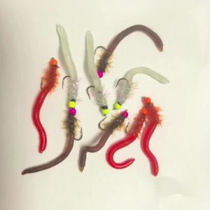 8# 10# Fly Fishing Flies Earthworm Soft Lure Sinking Artificial Fishing Lures Trout Bass Flatfish Worms Fishing Soft Baits Fly