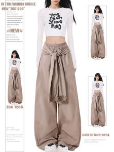 Retro American Waistband Design Casual Pants Women Early Autumn High Street Hip Hop Dance Loose Straight Leg Wide Leg Pants Trendy Brand