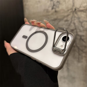 For IPhone 17 E Air 16 Plus 16e 15 14 13 12 11 Pro Max for Magsafe Magnetic Clear Case with Metal Camera Frame Stand & Lens Film
