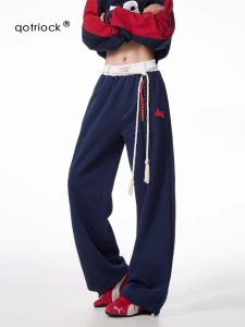 Retro American Color Block Sports Pants Loose Wide Leg Casual Sweatpants for Men And Women Couples Leisure Trousers