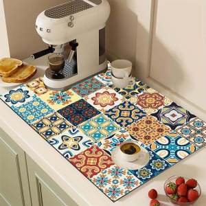 American Style Kitchen Dining Table Mat Absorbent Diatom Mud Coaster Dishwasher Safe Dishware Dry Mat for Bar Counter