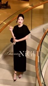 Đầm dạ hội HeraDG dáng suông thiết kế tay xếp nếp đính ngọc viền tay chất dạ tweed cao cấp WDHBD2008