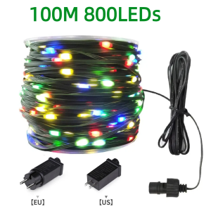High Quality Rubber Wire LED String Lights 100M 800LEDs With 8 Modes 220V 110V For Outdoor Garden Yard Lawn Christmas Decoration