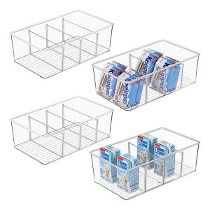 Fridge Food Container Storage Box Organizer Storage Bins Baskets with Divider Plastic Foldable Storage Box Container