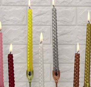 【 Fast Shipping 】 European style long rod colored threaded candlestick candles romantic family candles dinner decoration wedding birthday candles colorful tasteless dining table wedding decoration