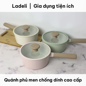 Quánh nồi sữa nồi nấu bột phủ men chống dính đáy từ dùng được với bếp từ bếp gas hồng ngoại | Ladeli 1218