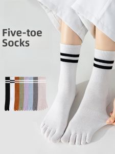 Miiow | Womens Five-Finger Antibacterial Short Socks Cotton Sweat-Absorbing No-Show Anti-Odor Breathable Mid-Calf Autumn Socks
