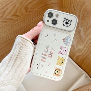 Cute Cartoon Winnie the Pooh Phone Case Full Cover Anti-Fall Soft Shell with Lens Film Hollow Design for Apple iPhone 16/15