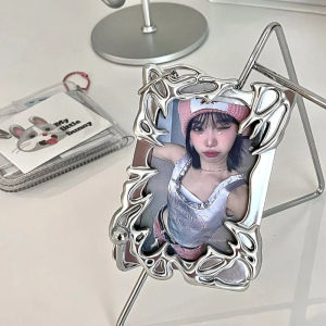 Design Electroplate Photo Frame Holder Kpop Photo Binder Creative Idol Photo Card Holder Silver metallic style shaped photo card holder kpop 3 Inch Photocard Protective Desk Decoration Accessories