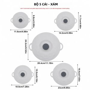 Bộ 5 Nắp Đậy Silicon Cho Bát Có Thể Tái Sử Dụng Kín Hơi Không Chứa BPA Giữ Thực Phẩm Tươi Ngon An Toàn Với Lò Vi Sóng Thân Thiện Với Môi Trường