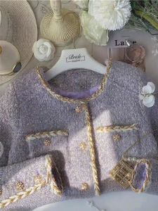 Elegant Stylish Purple Tweed Jacket
