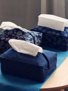 Japanese Style Pure Cotton Fabric Tissue Box Cover Printed Pattern Retro Floral Drawstring Paper Towel Bag Storage Organizer