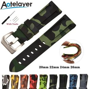 Aotelayer ยาง Tali Jam Tangan Silikon ลายพรางกันน้ำขนาด20มม. 22มม. 24มม. 26มม. อะไหล่สายรัดข้อมืออเนกประสงค์สำหรับผู้ชายและผู้หญิง