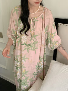 Váy Ngủ Mùa Hè Bằng Lụa Cotton Dài Tay Ngắn Thường Ngày Họa Tiết Hoạt Hình Cho Nữ Váy Ngủ Mặc Nhà Mới 2024 Váy Ngủ Cotton Lụa