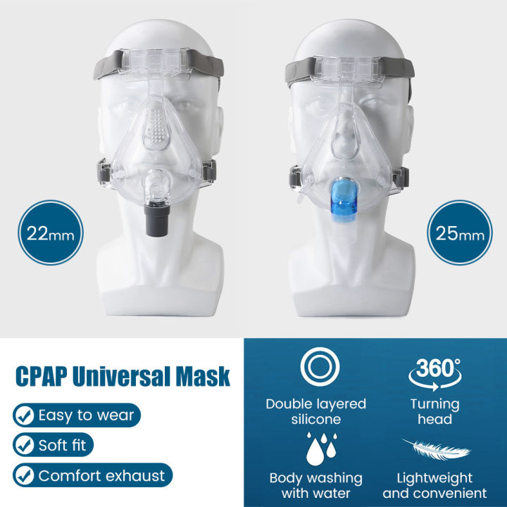 Suolaer CPAP Full Face Mask 22mm Universal Respirator Ventilator Nose ...