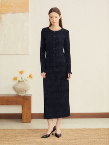 French Folded Velvet Midi Skirt