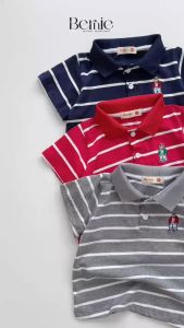 Bộ tay ngắn bộ polo sọc kèm quần short trắng cho bé trai phong cách Hàn quốc size 1 tới 7 tuổi BERNIE